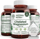 Óxido de magnésio quelatado natural 250 mg - alta absorção para ossos fortes, saúde do coração, aumento de energia, sem glúten, não-GMO, 90 comprimidos (3 pacote) em garrafas de vidro reciclável BPA