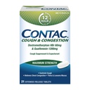 Contac Tosse & Congestion Controles Máximos de Força Tosse, Finas e Loosens Mucus, Guaifenesin & Dextromethorphan HBr, Extended Release Tablets, 21 Count