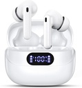 Earbuds sem fio, 42H Playtime Bluetooth 5.3 Auscultadores, HiFi Stereo Chamada Ruído Cancelando Earbuds, IPX7 Estéreo impermeável no ouvido fones com LED Display para iOS Android (White)
