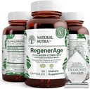 Natural Nutra RegenerAge Suplemento completo para a saúde da pele com peptídeos de proteína, reduzir marcas de alongamento, contribui para a saúde geral, vitamina C, extrato de vinho vermelho de semente de uva, sem glúten, 90 cápsulas.