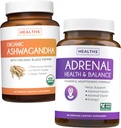 Pacote de Suporte Adrenal & Orgânico Ashwagandha - Ashwa-Adrenal Harmony - Suporte Adrenal & Cortisol Manager (Non-GMO) & Orgânico Ashwagandha Root Powder 1350mg Servir (120 comprimidos)