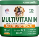 Vitaminas Cães + Glucosamina - Multivitaminas Mastigáveis + Probióticos, Omega - Hip & Apoio Conjunto, Pele & Revestimento, Gut Health - Adulto & Senior - Grande & Pequena Raça - 120 Mastigações