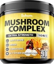 Satoomi 10in1 Complexo Suplemento de cogumelos - Leões Mane, Cordyceps, Reishi, Chaga e 6 Mais - Suplementos Cérebro para memória e foco - 90 Contagem - 3 meses de fornecimento