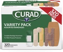 CURAD Bandagens sortidas Pacote de Variedade em massa 320 Conde 5 Estilos Incluindo à prova d'água, puro, plástico, resistente e Flex-Fabric Kit de primeiros socorros Essentials protege sucatas, cortes e queimaduras