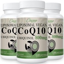 Liposomal CoQ10 800mg Ubiquinol Softgel, Max Absorção Ubiquinol Coenzyme Q10, Ubiquinol CoQ10 Suplemento para Antioxidante, Função do coração & Produção de energia, CoQ10 puro 800mg, 180 Vegan Softgels