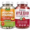 Ultimate Imune Boost Bundle - Vitamina C lipossomal & Apple Cider Vinagre Gummies, Detox e Cleanse, suporte de perda de peso ACV com mãe, estômago amigável, alta potência Absorb Palmitate Ascorbyl