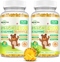 Gummies de magnésio para crianças - Magnésio Glicinate Gummies Suplemento com L-Theanina, Vitamina B6, D3 para adultos e crianças, Magnésio calmo para dormir, Relaxação, Cérebro, ossos, abacaxi livre de açúcar 120ct