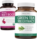 Extrato de chá de beterraba e verde (1-fornecimento de mês) Detox Power Duo - Raiz de beterraba orgânica com pimenta preta para absorção 1250mg (60 comprimidos) & Extrato de chá verde 98% com EGCG 1000mg por serviço (60 caps)
