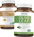 Nattokinase & Olive Leaf (fornecimento de 6 meses) Fluxo & Bem-Estar Mix - Nattokinase 2000 FU Powerful Naturally Fermented Soybeans (6 meses) & Olive Leaf Extract Super Strength with 20% Oleuropein