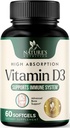 Suplemento 5000UI de vitamina D3 (125 mcg) - Vitaminas D-3 Dietary Softgels para osso, dentes, saúde muscular e apoio imunológico, Absorção rápida Mini D Softgel, Não-GMO, Gluten Free - 60 Contagem