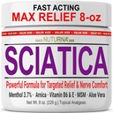 Sciatica Nerve Cream - Creme de conforto de máxima força para pés, mãos, pernas, dedos dos pés, Voltar - Natural Ultra Força Arnica, HSH, Menthol, Conforto calmante, Large 8 Oz
