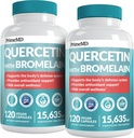 28-em-1 Quercetina com suplemento de bromelaína - Quercetina 500mg Cápsulas para suporte diário de defesa imunitária - Quercetina com vitamina C e zinco para adultos Enriquecido com vitamina D (120 ct, pacote de 2)