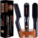 TAME A escova de barba selvagem e alisador de barba para homens - Ionic Heated Comb com 3 Temps Ajustáveis - Barba de madeira pente para grooming - Anti-Scald Segurança - para todos os tipos de cabelo