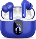 Earbuds sem fio Bluetooth 5.3 Auscultadores Bass Stereo Ear Buds com ruído Cancelar microfone LED Display em fones de ouvido IP7 Impermeável 36H Playtime para telefone portátil Pad Sports Treino Azul