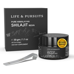 Vida & Perseguições 100% Pure Real India Himalayan Shilajit Resin, 1,1 oz 500mg, Ácido Fulvico mínimo 75%, 85+ Trace Minerals, Suplemento dietético para homens 3rd Party Lab Test Report, 60 Servings (Pacote de 1)