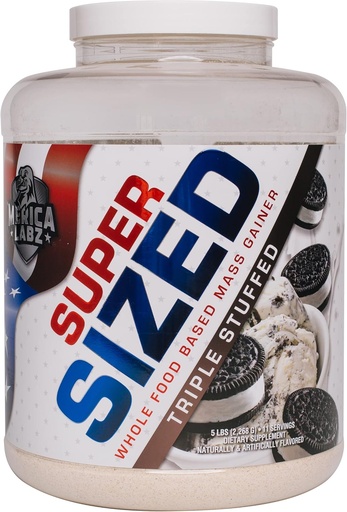 'Merica Labz Super Sized Whole Food Based Mass Gainer com 46g de proteína, inclui Enyzmes digestivos para fácil digestão, 5 lbs (Triple recheado)