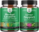 Pacote de Cápsulas de Laxante de Ervas com Probióticos e Líquido Suplemento de suporte de fígado - Natural Colon Detox Digestive Support System - Suplemento de fígado de ervas com leite de silimarina
