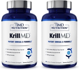 1MD Nutrition KrillMD - Antártico Krill Oil Omega 3 Suplemento com Astaxantina, EPA, DHA 2X mais eficaz do que óleo de peixe