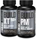 Jacked Factory Build-XT 50+ Daily Muscle Builder (90 cápsulas) & Build PM Night Time Muscle Builder & Sleep Aid (60 cápsulas) para o crescimento muscular, vitalidade, & Recuperação