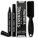 Preenchimento de lápis de barba Viking Striking para homens - Pack of 2, Jet Black - Waterproof Long-Lasting Beard Pen - 4-Ponta Pronged para reparo Gap & Lápis Barber - Escova de cerdas macia e Enchedor de caneta