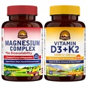 Vitalitown Complexo de Magnésio e Vitamina D3 Pacote K2 (Pacote de 2) . para Imune Coração de Osso & Músculo . Glicinato de Magnésio, 10000UI D3, MK-7 .