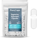 PureCaps EUA - Cápsulas vegetarianas vazias e Vegan Pill Tamanho 00 , 1,000 comprimidos separados , Limpar , Não-GMO certificado , SLS Gluten, Preservative Free