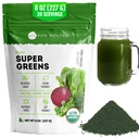 Kate Naturals Orgânico Super Verdes Pó. Mistura de Superalimentos Verdes Diários com Probióticos & Fibra para Smoothies e Suco (30 Servings, 8 onças, Natural)
