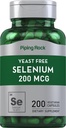 Piping Rock Yeast Free Selenium 200mcg 200 Cápsulas □ Suplemento vegetariano □ Não-GMO, Fórmula sem glúten