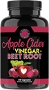 Suplementos irritados Apple Cider Vinagre + Beterraba Raiz em pó Cápsulas, Puro ACV Beetroot 1000mg por serviço, Saúde Digestiva para Homens e Mulheres (60ct, 1-Month Supply)