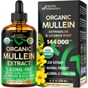 Mullein Drops for Lungs - USDA Organic Liquid - Mullein Leaf Extract Supplement - Made in USA - Lung & Bronchial Cleanse for Smokers - Respiratory Health Support - As Tintura, chá, pílulas - 4 fl oz