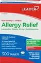 Líder 24 horas Alergia Alívio, Não-Drowsy, Loratadine 10mg, Anti-histamínico, Força de prescrição original, Alívio Sinus, Interior e Exterior, Alergia contra-act, 300 comprimidos