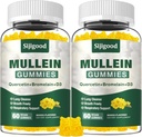 2 Pacote Gummies Mullein para pulmões, Mullein Leaf Extract Supplement for Digestive & Respiratory & Imune Support with Bromelain, Quercetin, Mango Flavor, 120 Count