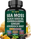 Sea Moss Black Seed Oil Ashwagandha Ginger, Organic Sea Moss Cápsulas com Burdock Root, Irish Seamoss Pills with Bladderwrack, Turmeric, Shilajit, Multimineral Supplement, USA (120 Cápsulas)