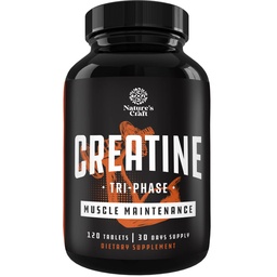 Naturezas Craft alta força tri fase creatina comprimidos para mulheres e homens - mistura de fórmula de Creatina mono-hidratado, 300mg HCL & Piruvato Suplemento - Mass muscular ganho & recuperação Suplemento - 120 comprimidos