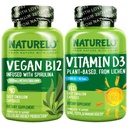 NATURELO Vitamina D - Planta com base em Lichen - 180 Mini Cápsulas, Vegan B12, 1000 mcg Metilcobalamina - 90 Cápsulas