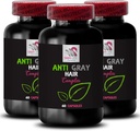 Anti suplemento de cabelo grisalho - ANTI GRAY HAIR COMPLEX - Suporte cabelo cinza, cor do cabelo luminoso, Controle de sombra de cabelo, Cor fresca, Proteção de cor, Vibrance jovem, Transformação de cabelo 3 Bot 180Caps