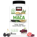 FORCE FACTOR Maca perfeito, Maca Root e DIM Suplemento com açafrão para aumentar a energia e o humor, com Maca amarelo e preto, vitaminas, minerais e antioxidantes, sabor de cereja escura, 60 mastigação suave