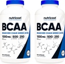 Nutricost BCAA 1000mg, 500 Cápsulas (250 Serv), 2:1:1 Ácidos Aminoácidos de cadeia ramificada (500 mg de L-Leucina, 250 mg de L- Isoleucina e L-Valina) (2 frascos)
