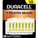 Baterias de assistência auditiva Duracell Tamanho amarelo 10, 16 pacote de contagem, 10A bateria de ajuda auditiva tamanho com poder de longa duração, instalação EasyTab extra-longo para dispositivos de ajuda auditiva