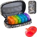 Serfeymi Organizador de pílulas de viagem semanal 2 vezes um dia AM PM atualizado Rainbow Pill Box 7 dia com Zipper portátil PU Caixa de pílulas de couro, Medicina Organizador de pílulas, vitaminas, óleo de peixe - Brown 03