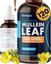 Bioliqua Mullein Drops para Pulmões - Alta Força de 150.000mg por 4fl oz Tintura - 120 Servões a 1.250mg por Dose - Lung Detox & Bronchial Cleanse - sabor coco