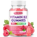 Vitamina B2 Gummies Riboflavin 400mg Suplemento com magnésio para crianças e adultos, B2 Gummies para alívio de enxaqueca e suporte do sistema nervoso, Vegan, Sem açúcar, Framboesa sabor, 60 Contagem