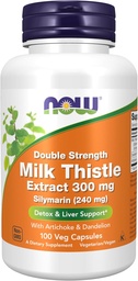NOW Foods Supplements, Silymarin Milk Thistle Extract 300 mg com alcachofra e dente-de-leão, dupla força, suporta a função do fígado*, 100 Veg Cápsulas
