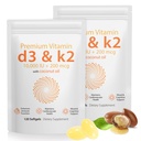 D3 K2 Vitamina 10000 UI - 240 Óleo de coco virgem Softgels, 2 em 1 Suplemento Complexo de Vitamina D & K Softgel - Suporte Imune e Absorção de Cálcio, Saúde Óssea e Coração (240 Contagem de 2)