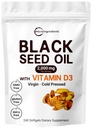 Micro Ingredientes Black Seed Oil 2000 mg com vitamina D3 1000 UI, 240 Softgels - Pílulas de Nigella Sativa do Egito, óleo virgem, odorless, não-GMO e sem glúten
