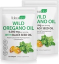 Óleo de Orégano Cápsulas - 2 em 1 6000mg Óleo de Orégano com óleo de semente preta 200mg - Orégano Suplemento de óleo Cápsulas - Suporte Digestivo e Antioxidante, Não-GMO Suporte Digestivo (2 Pack)