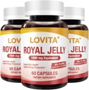 Lovita Royal Jelly 333 mg, 3:1 Concentrado, com 20mg 10-HDA, Fonte Natural Super Alimentos, Suporta Saúde da Pele e Produção de Energia, 60 Cápsulas (Pacote de 3)