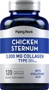 Piping Rock Galinha Sternum Tipo II Colágeno Suplemento 3000mg .. 120 Cápsulas .. com ácido hialurônico ..