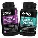 Detox Charcoal & Colon Cleanser Ativado - Pílulas de Carvão de Coco Orgânico & Limpeza Colon para Bloat Gás Estômago & Regularidade - Suplementos de Movimento Bowel para Bloating Estômago, Suporte a Gut