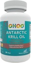 OHOO Antárctico Krill Oil 500mg Omega-3 EPA & DHA Suplemento, Phopholipids, Astaxantina antioxidante, Suporta coração saudável e suplemento anti-envelhecimento com nenhum sabor de peixe, 30 Softgels